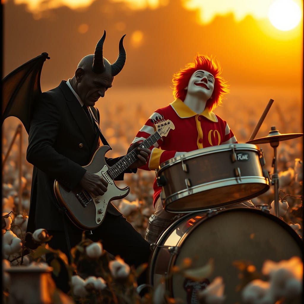 Surreal Jazz Riff in a Cotton Field as Ronald McDonald and t...