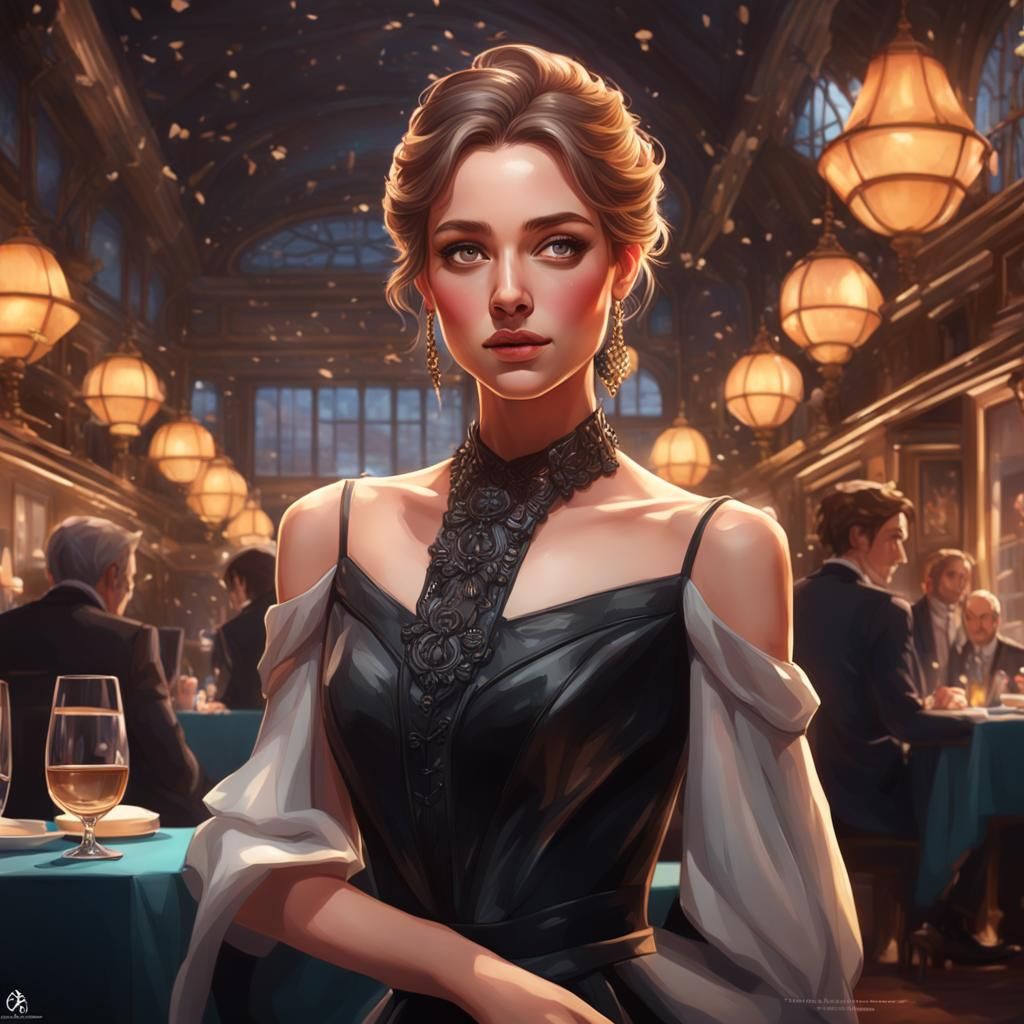 Beautiful Woman in Black Dress, Hyperdetailed Portrait