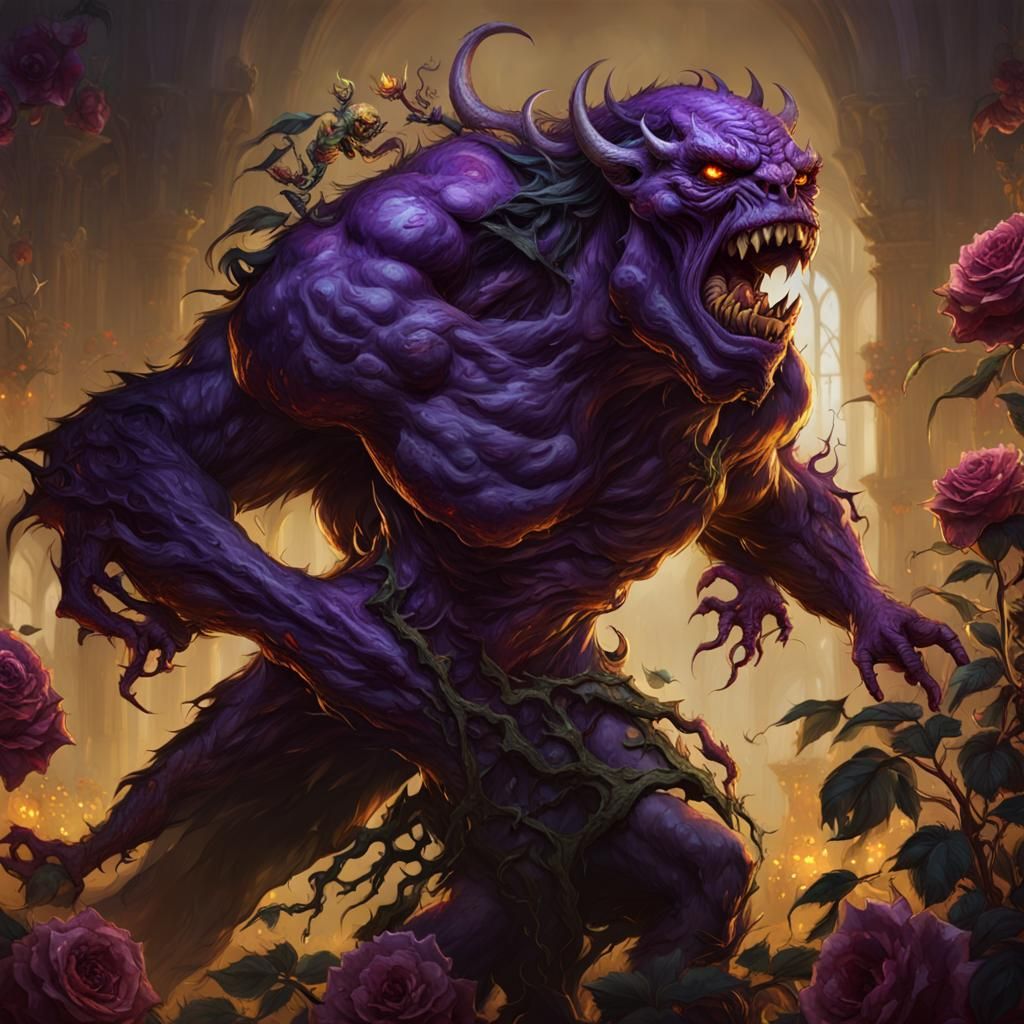 Demonic Rose Monster Eats Gardener in Dark Fantasy Art