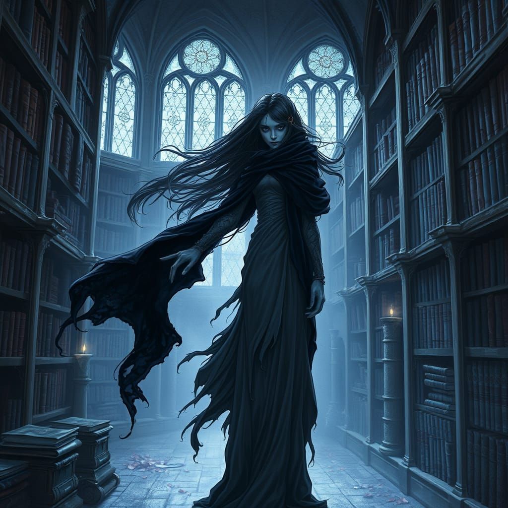 Gothic Library: Spectral Woman in Charcoal Style