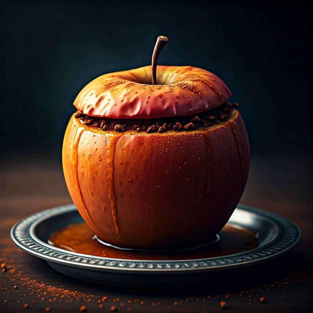 Baked Apple Dessert with Cinnamon, Detailed Matte Painting