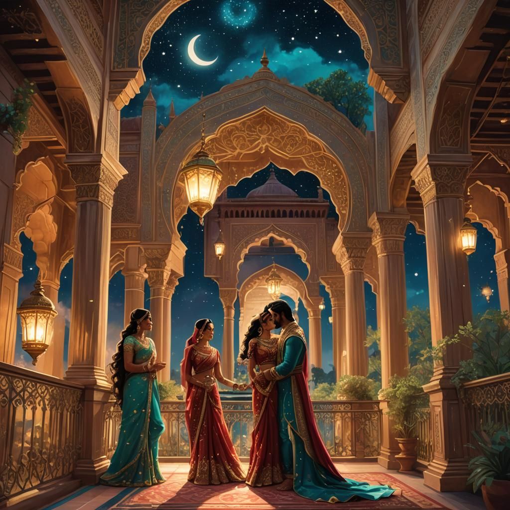 Indian Princess and Arabian Prince Under the Stars