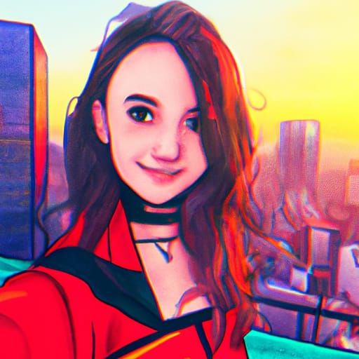 Cyberpunk Sunset Portrait in Pencil Sketch Style