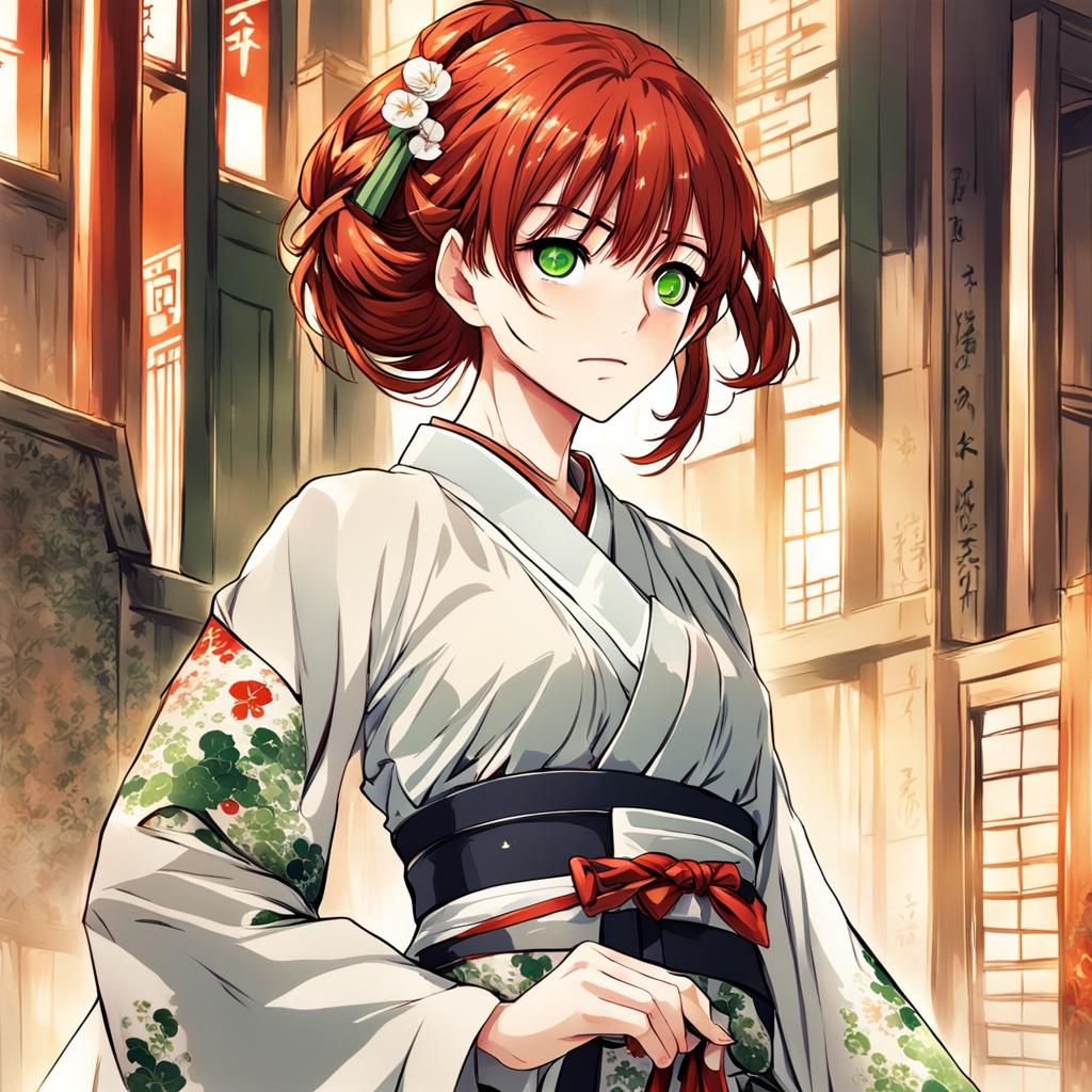Anime Girl in Kimono: Manga Style Portrait