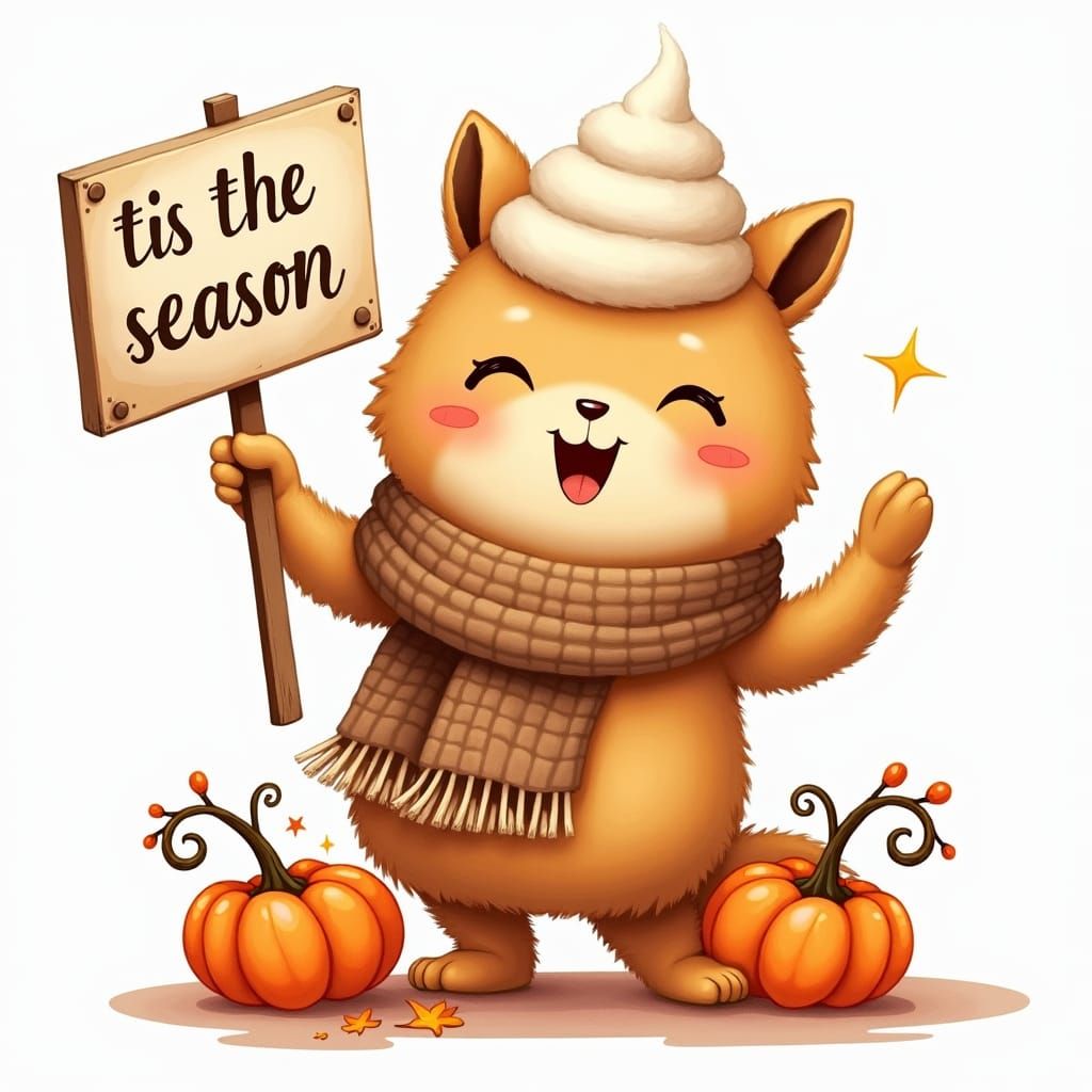 Cheerful Pumpkin Spice Latte Cartoon: Tis The Season