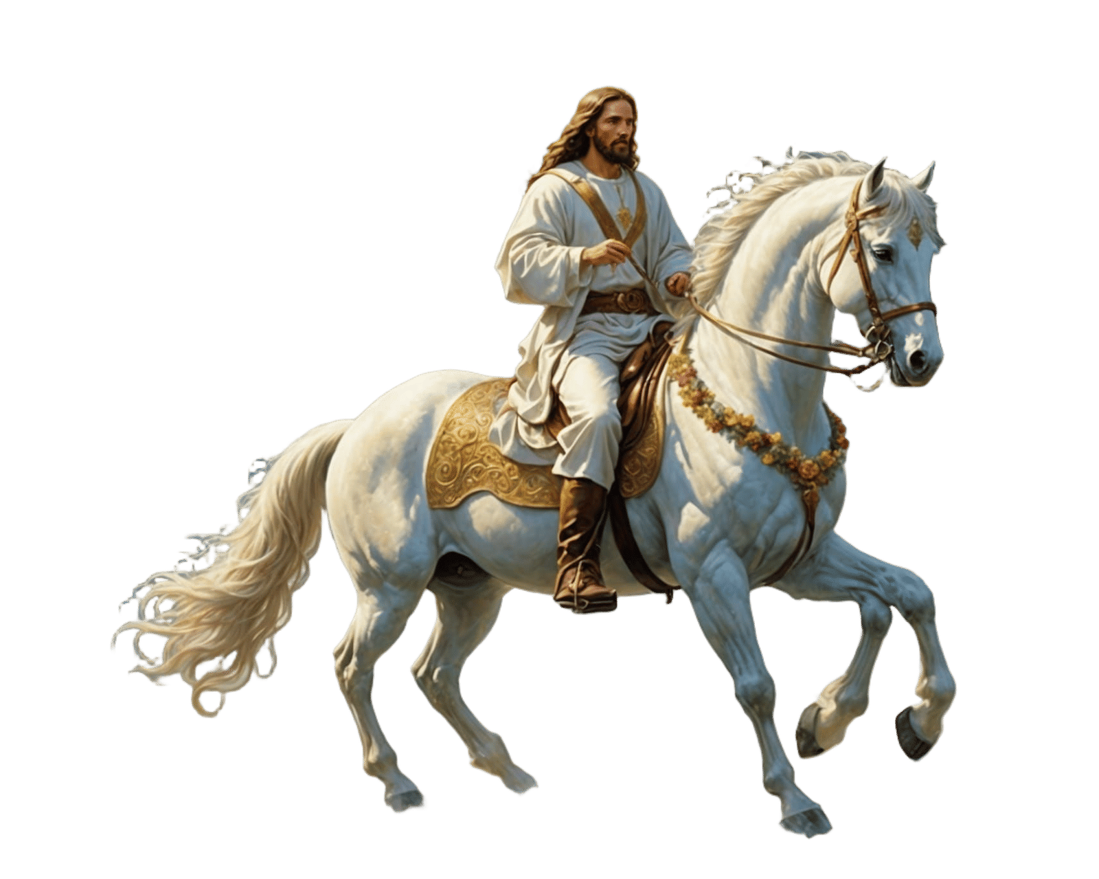 Jesus on White Horse in Ethereal Oil Painting