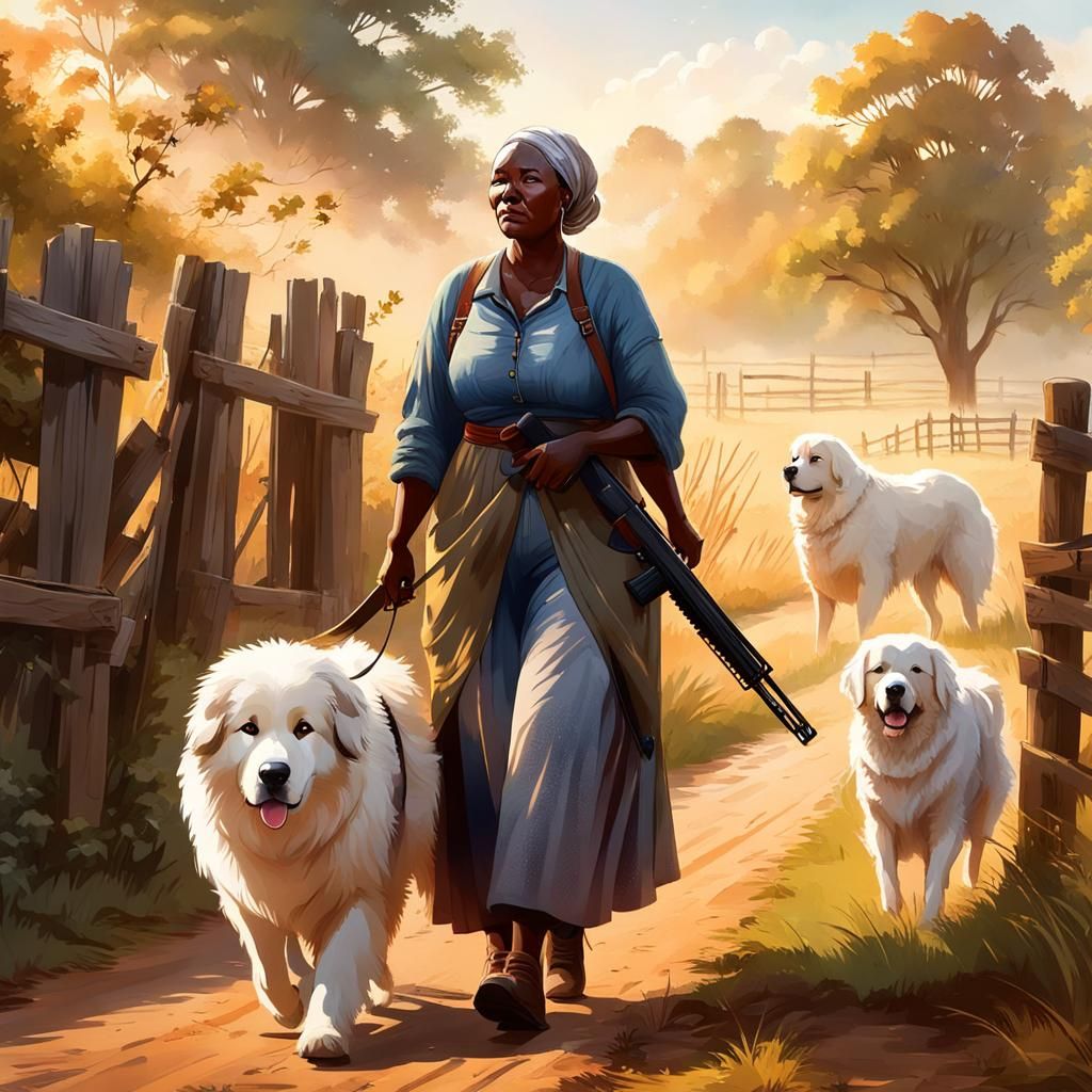 African Woman and Great Pyrenees Dog