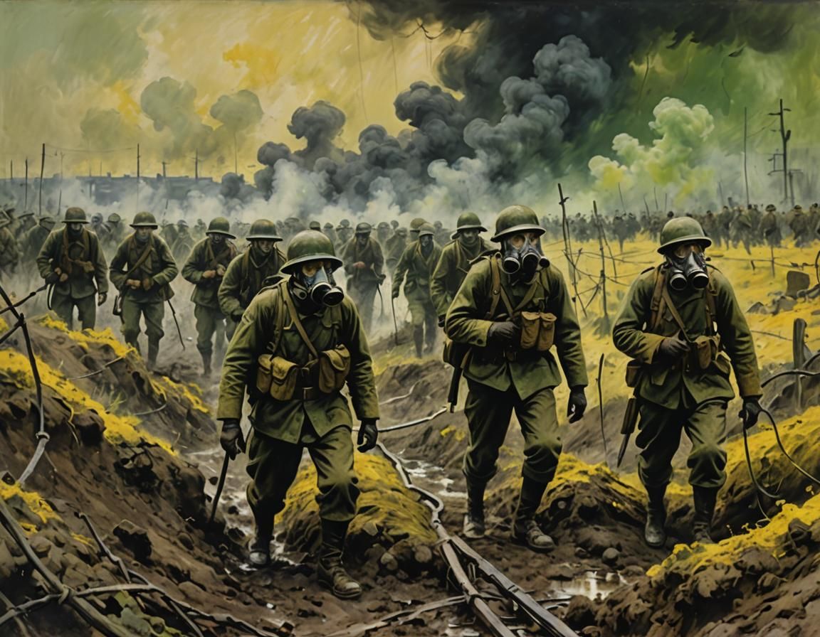 Impressionist Painting of Mustard Gas Attack in Trenches