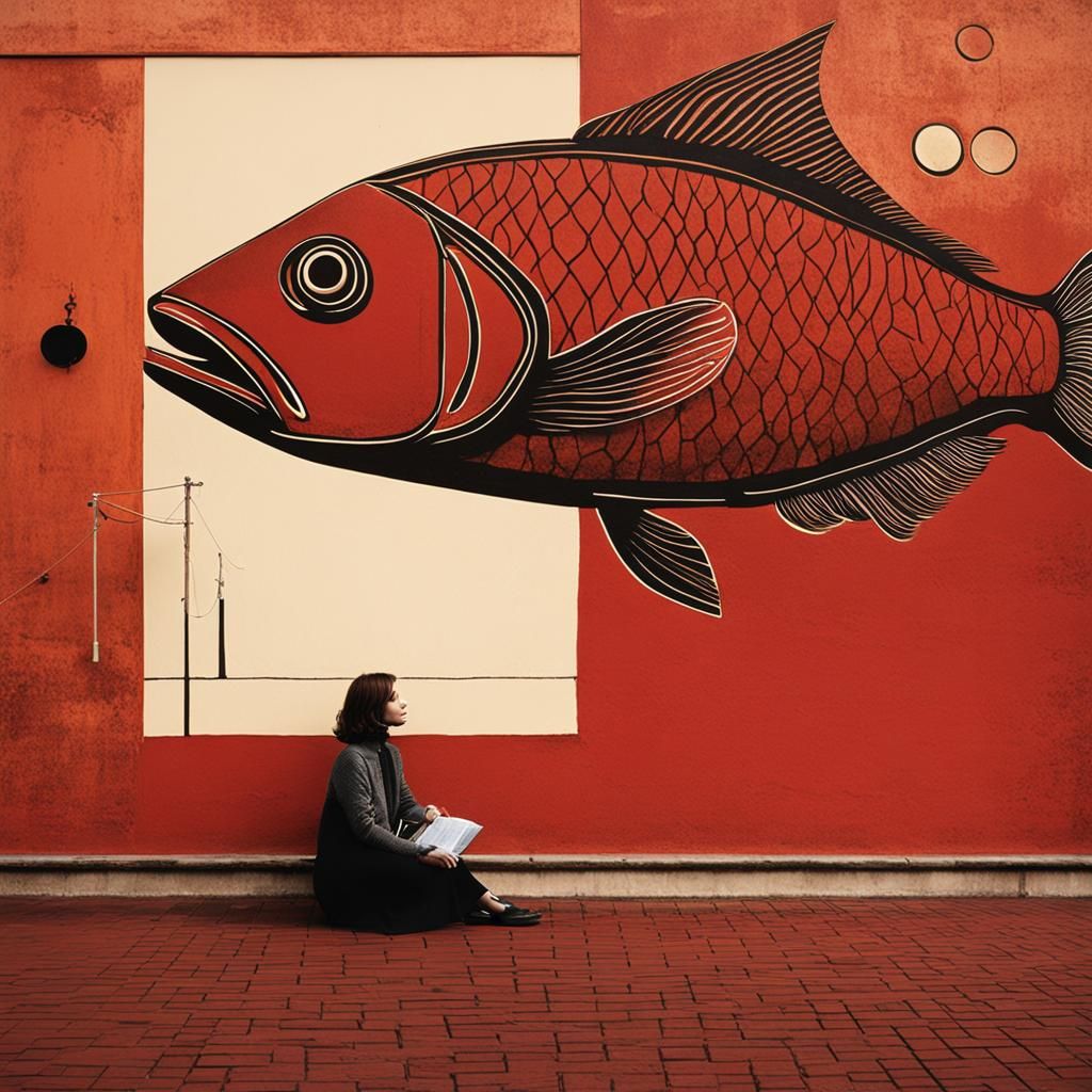Girl and Fish Art, Inspired by Schuster