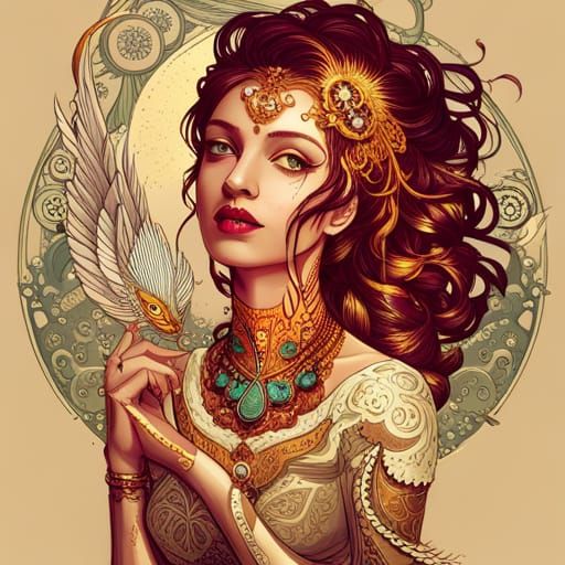 Steampunk Indian Goddess of Swans: Digital Art