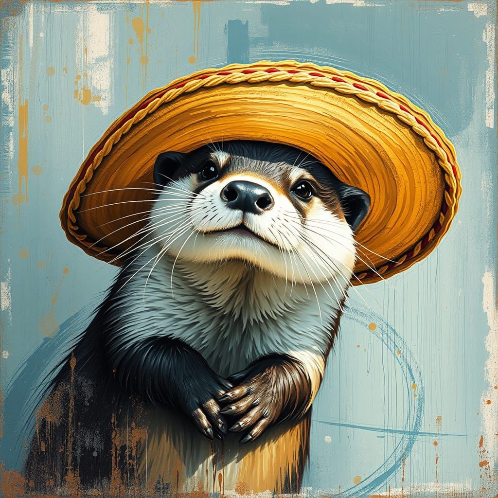 Otter in Sombrero: Abstract Vintage Art