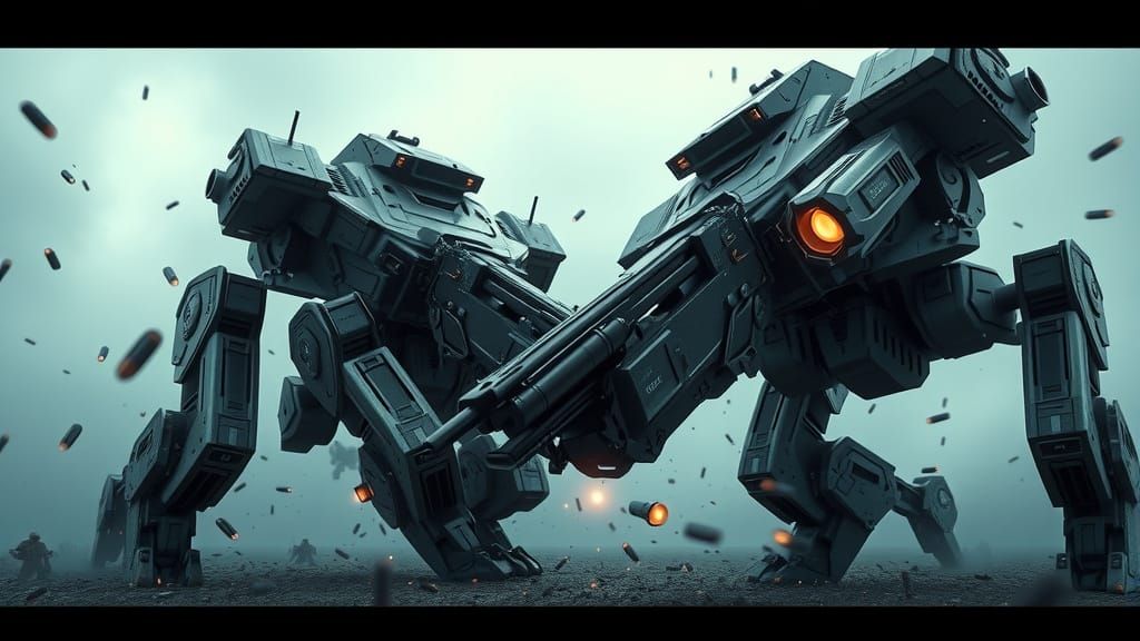 Cyberpunk Mechs Engage in Intense Battle