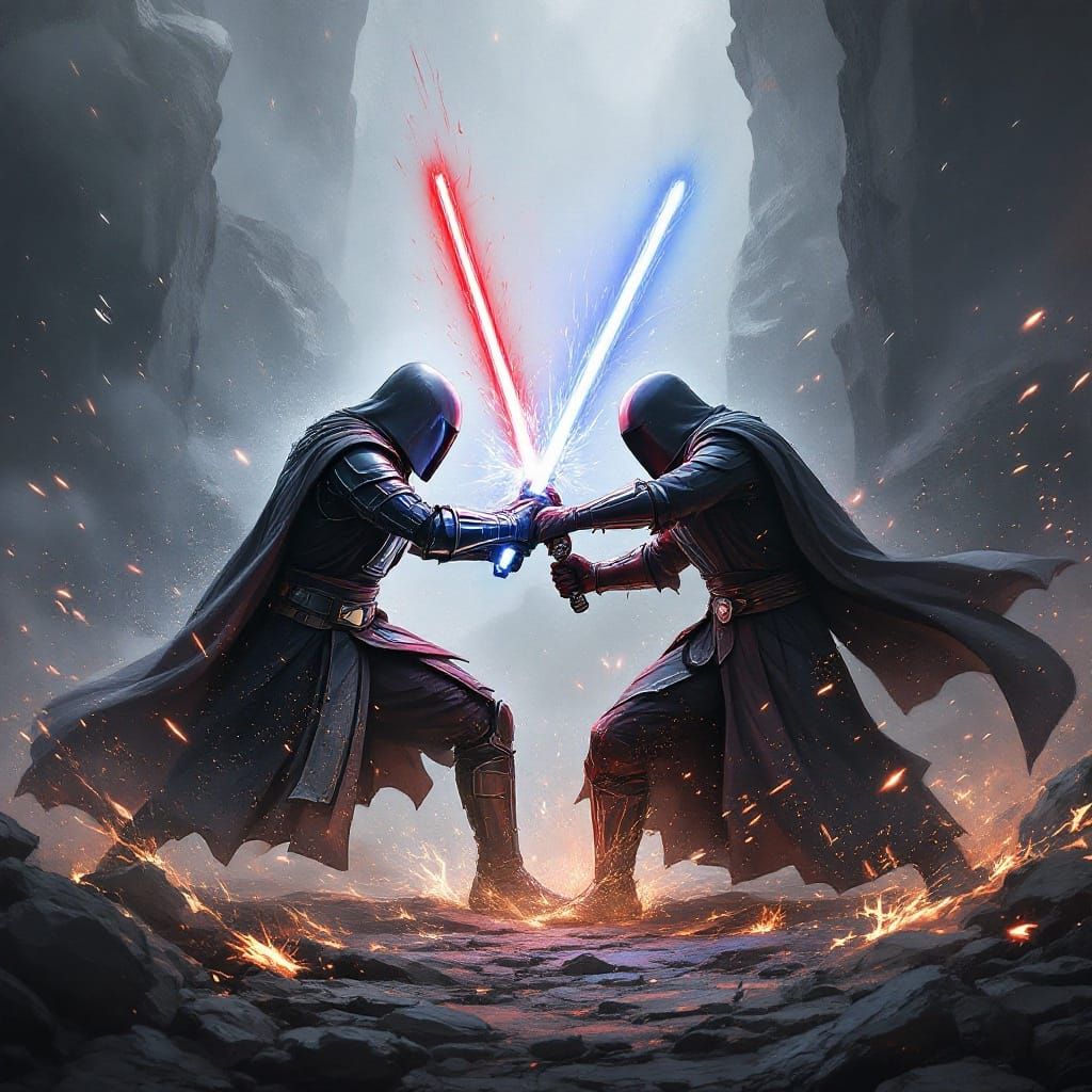 Epic Star Wars Duel in Vibrant Light and Dark