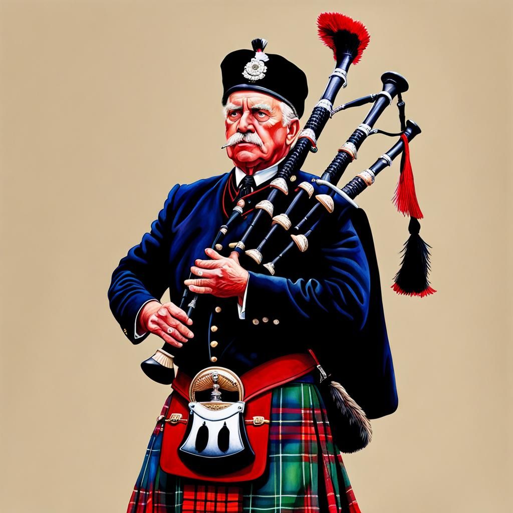 Scottish Bagpiper in Traditional Dress Watercolor