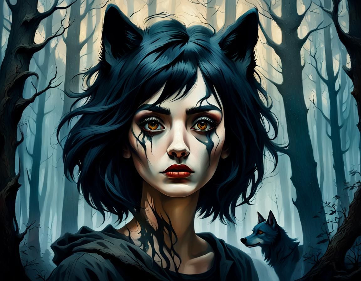Emo Girl Portrait in Surreal Dreamlike Oil Painting Style