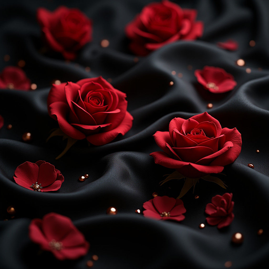 Opulent Roses and Honey on Black Satin