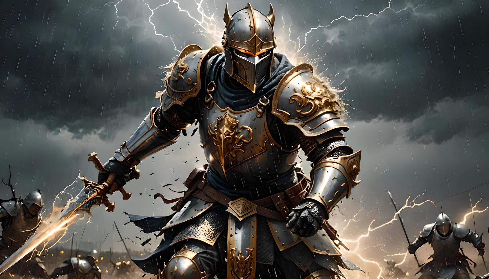 Dog Paladin Knight in Epic Thunderstorm Battle