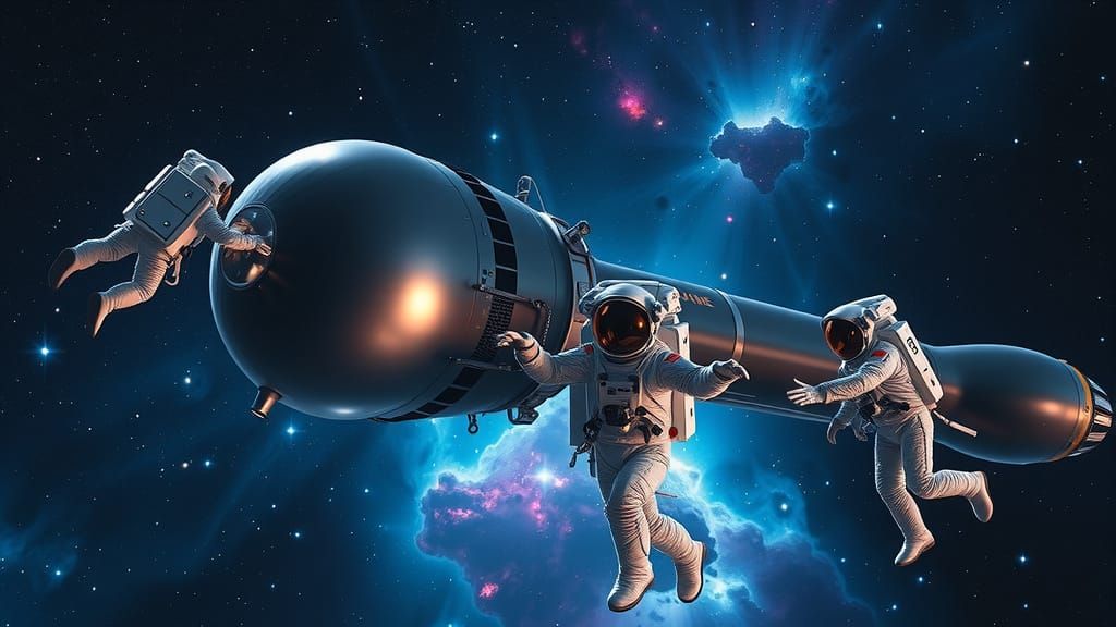 Astronauts in Space: A Team's Daring Adventure Amidst a Vibr...