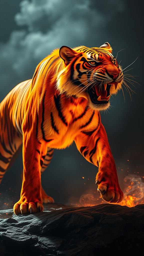 Majestic Fire Tiger Roars in Hyper-Realistic 3D