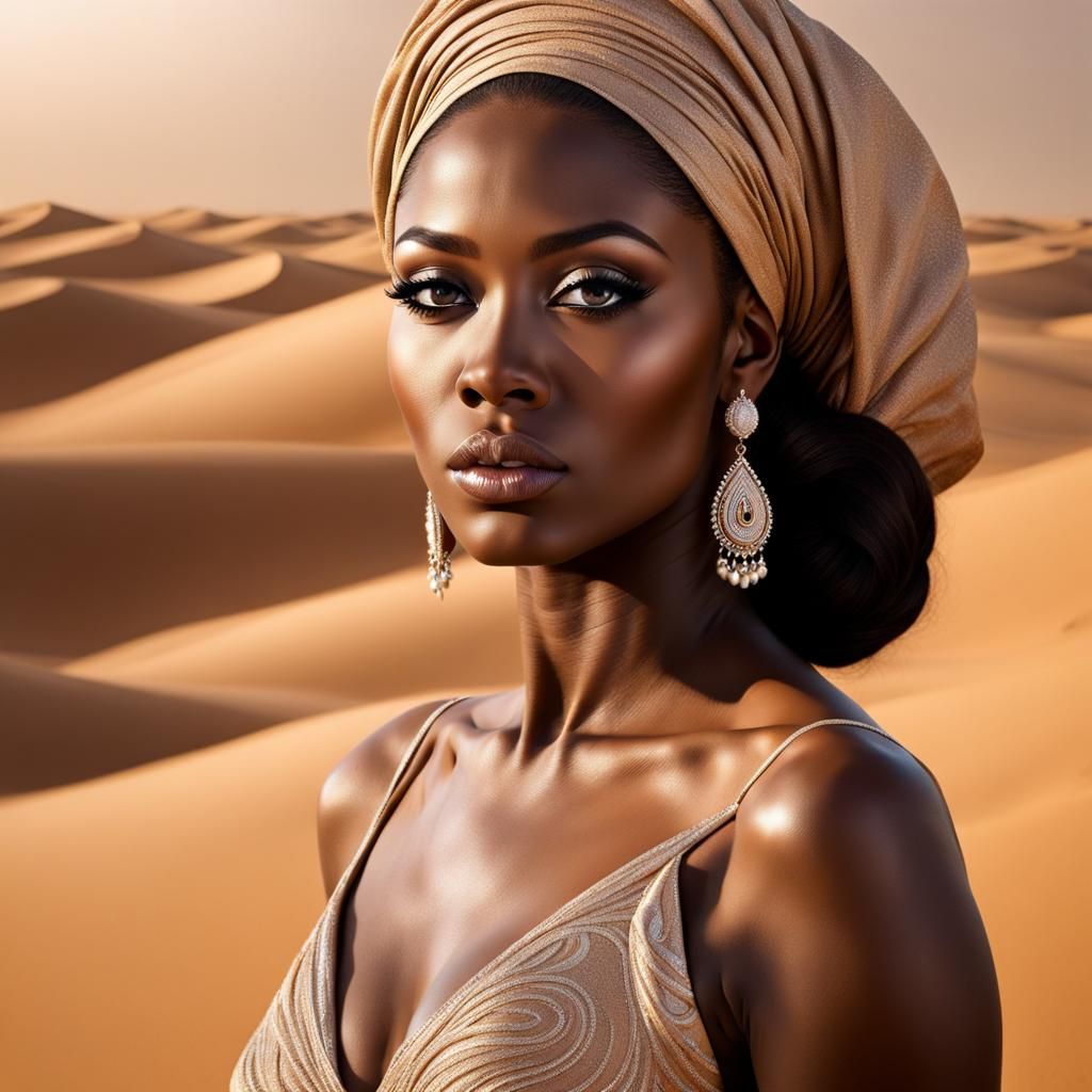 Desert Glow, Gorgeous Nigerian Woman, Beige Dress
