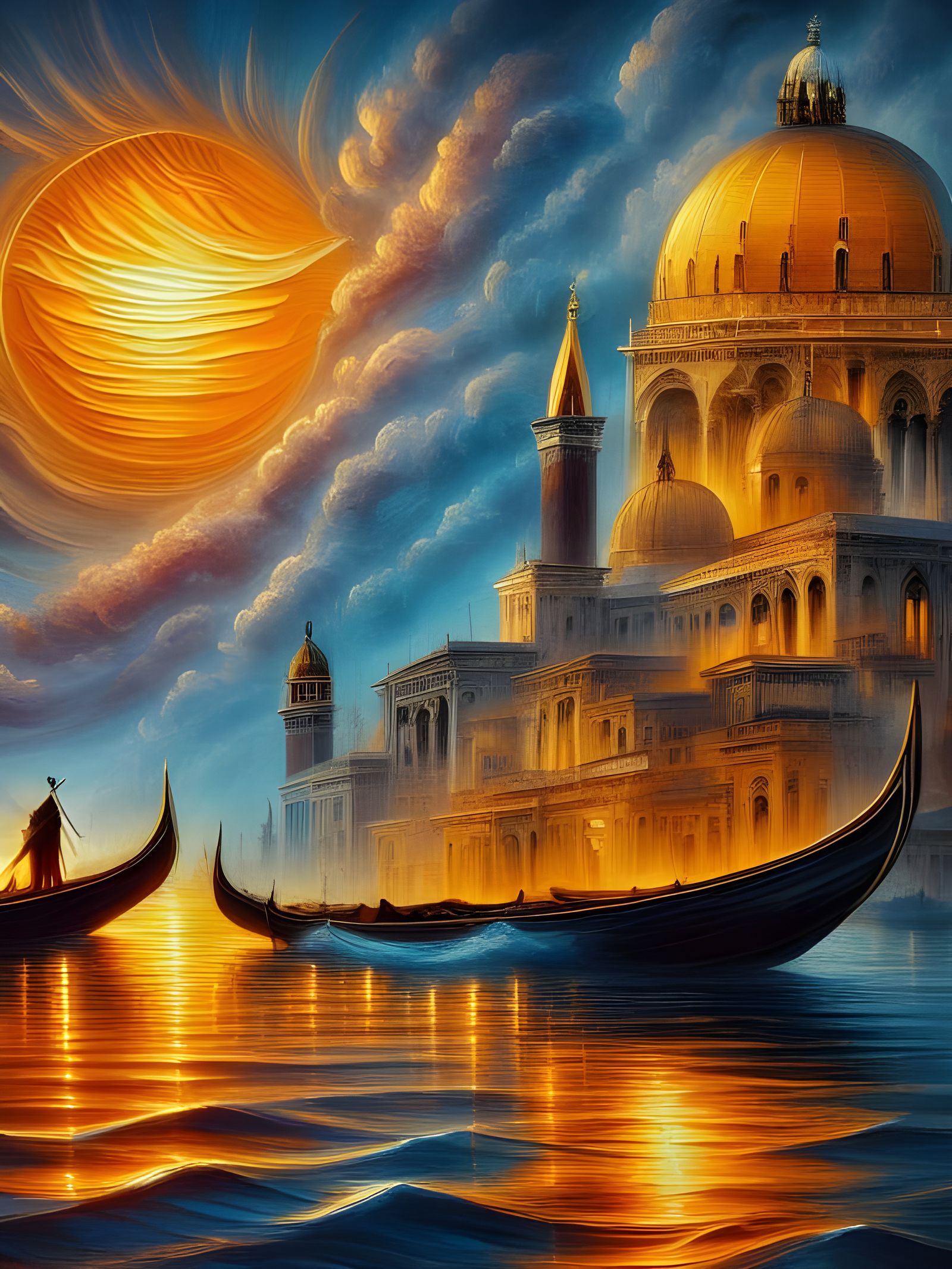Romantic Couple on Boat at Sunset in Venice Style