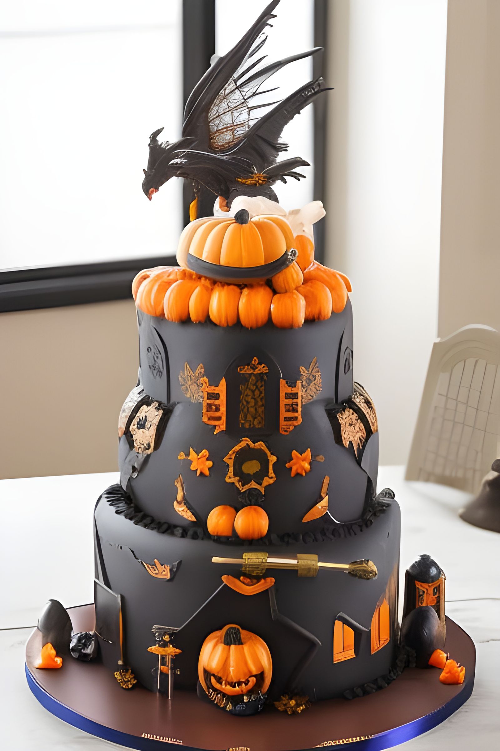 Hyperdetailed Halloween Cake with Candy and Decorations