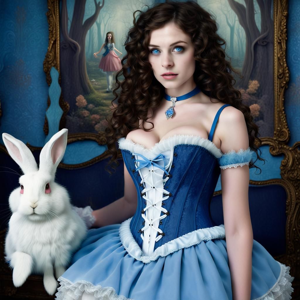 Alice in Wonderland with Giant Rabbit, Detailed Matte Painti...