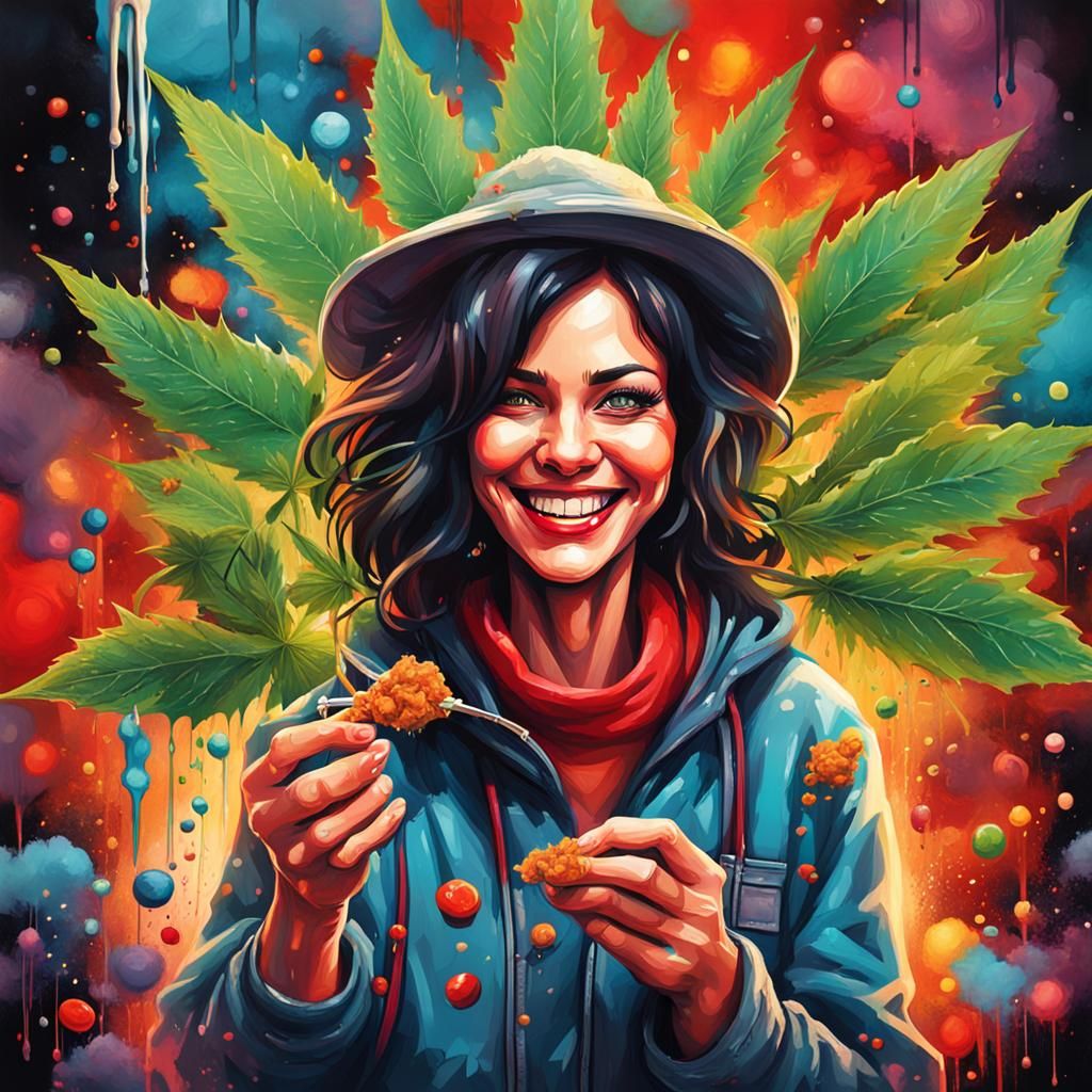 Woman Making Cannabis Candy in Graffiti Street Art