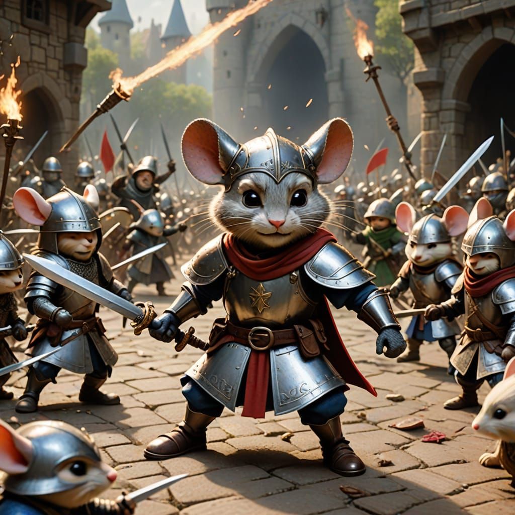 Epic Battle: Toy Soldier vs Mouse Knight in Pixar Style