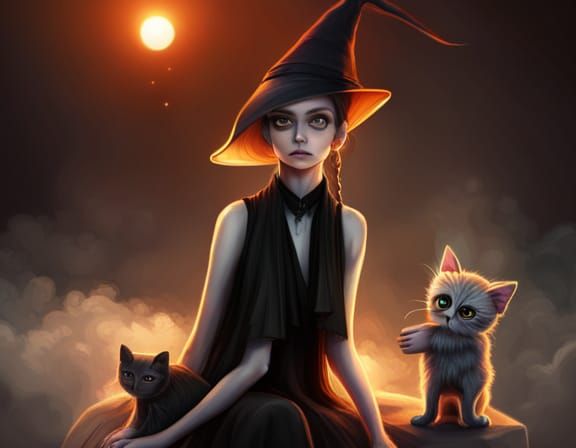Cute Skeleton Creature with Kitten in Fantasy Art