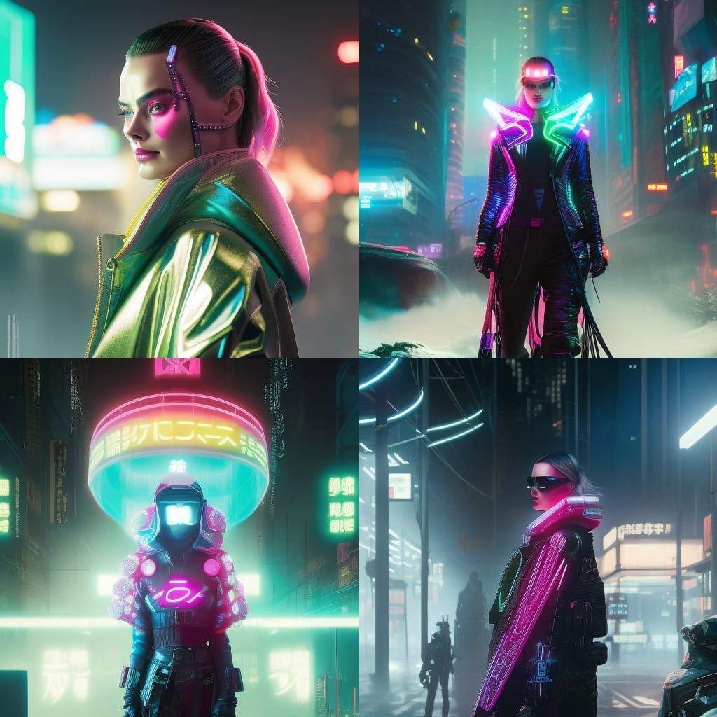 Cyberpunk Margot Robbie with Japanese Ornaments
