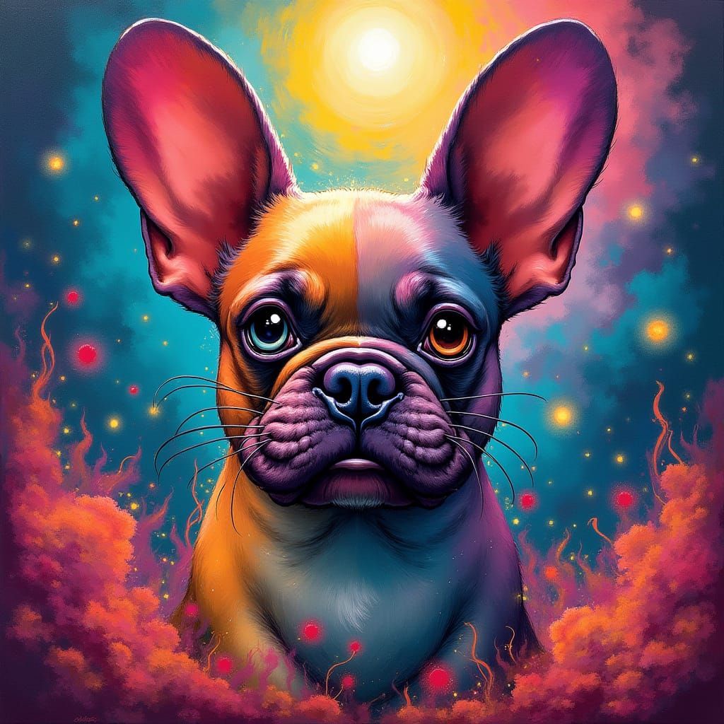 Whimsical French Bulldog Spirit Animal in Vibrant Colors