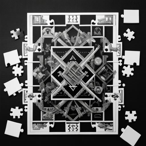 Death creating puzzles  in front of a vertical striped black...