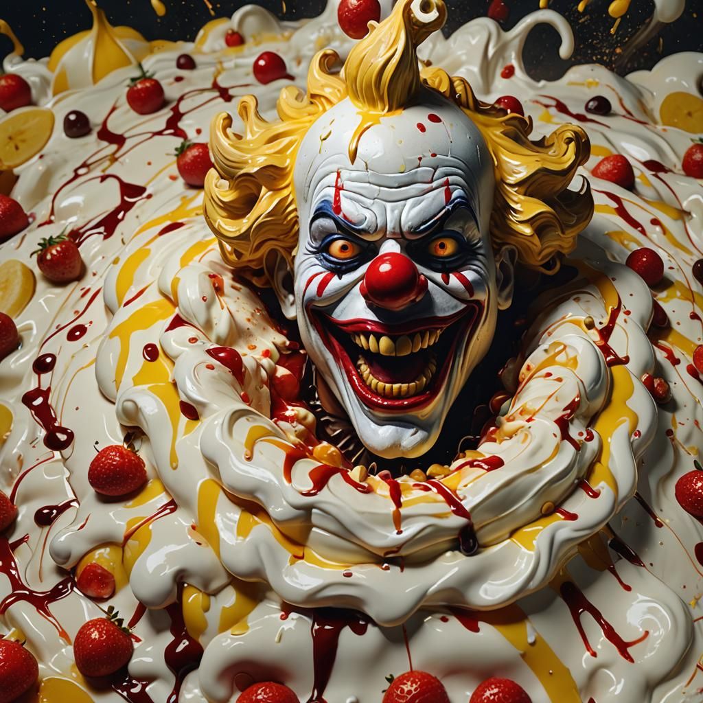 Sinister Clown Emerges from Giant Banana Split