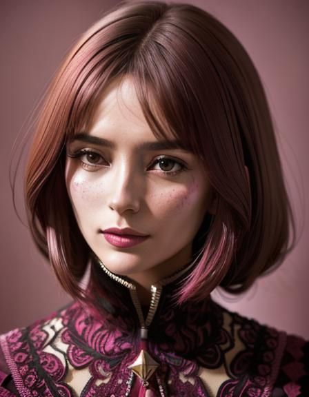 Detailed Portrait of a Woman in Burgundy