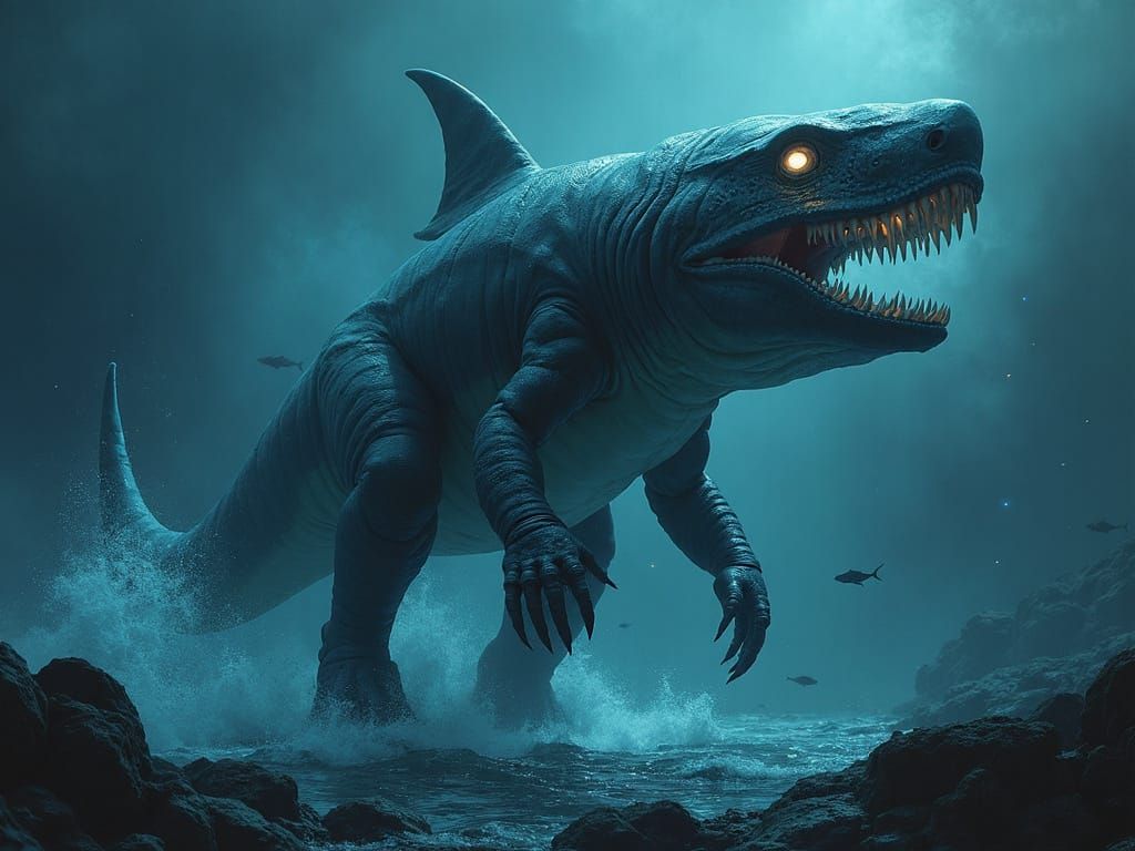 Cybernetic Shark-T-Rex-Orca Hybrid Emerges from Dark Ocean D...