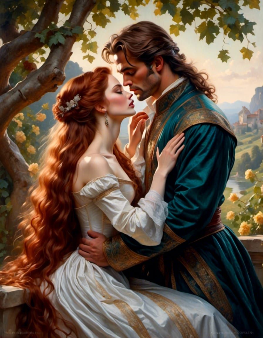 Auburn Haired Woman Sharing a Kiss: Fantasy Portrait