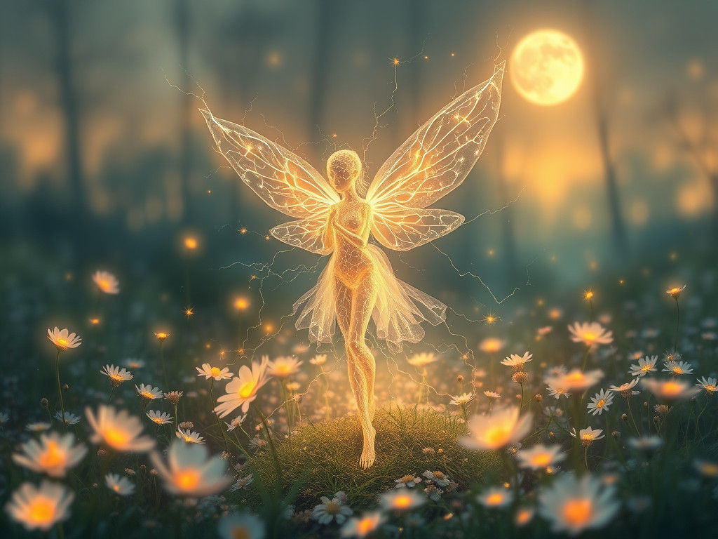 Luminous Winged Being in Enchanted Forest