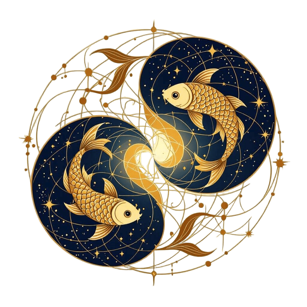 Pisces Zodiac Emblem in Metallic Gold Vector Art