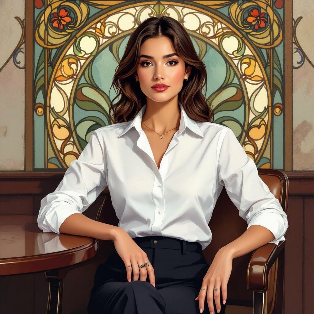 Elegant Woman in Office Wear, Art Nouveau Style