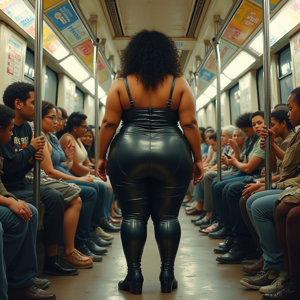 Woman in Subway Car, Vivid Urban Scene