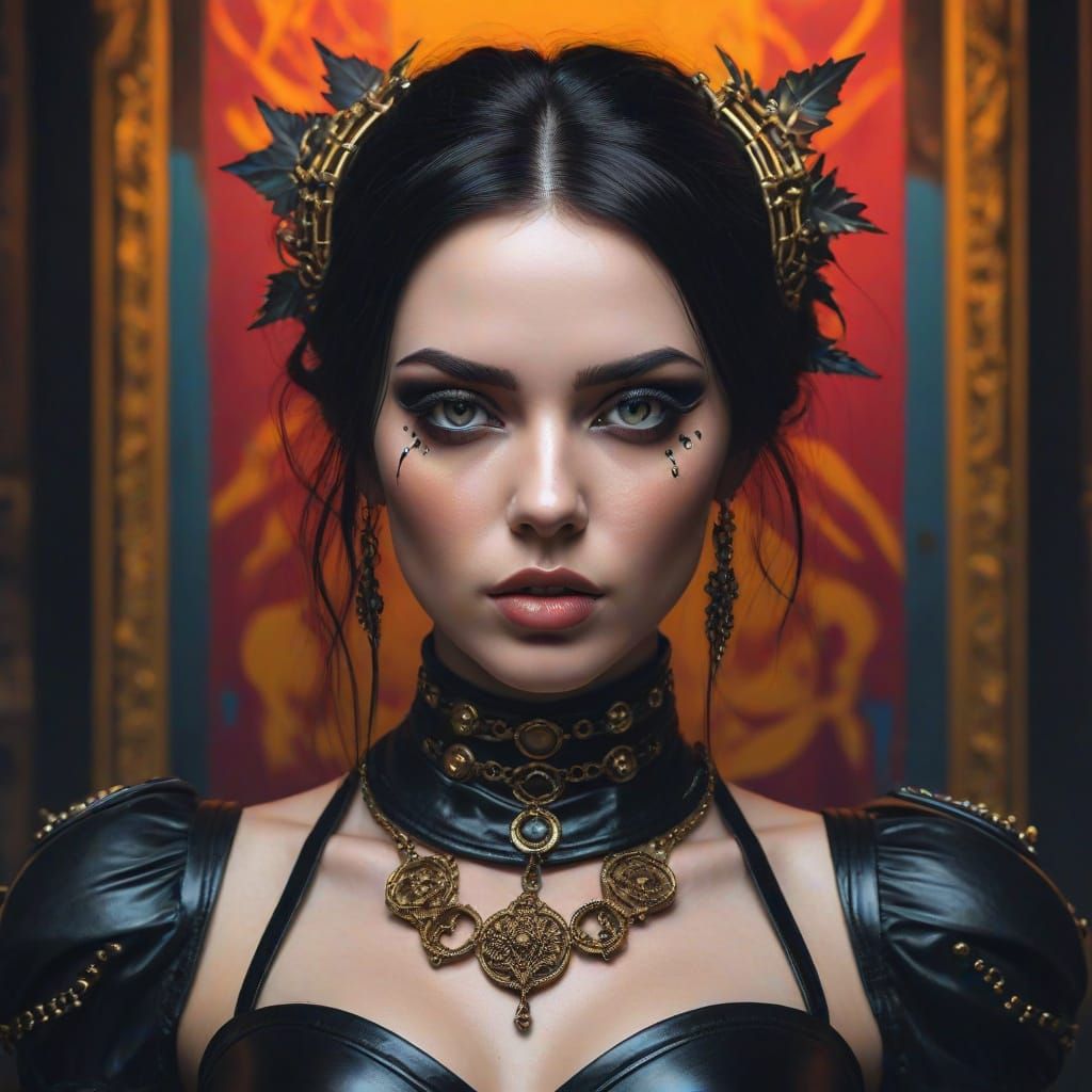 Gothic Pop Art Goddess in Vibrant Splendor