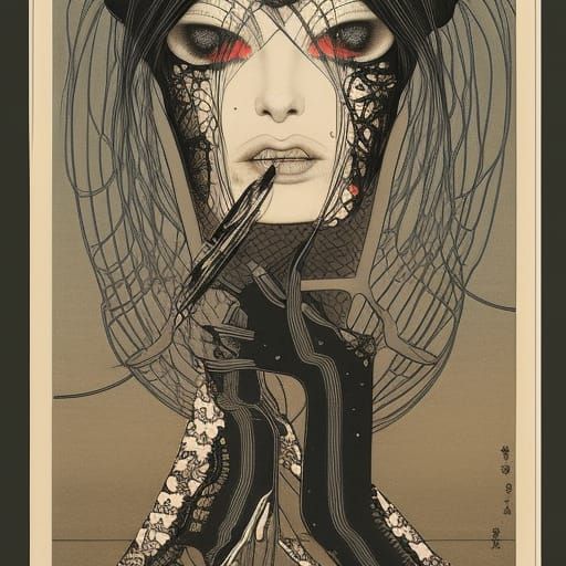 Imprisoned Alien Technical Drawing in Dystopian Style