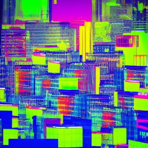 Futuristic Cityscape in Pop Art Bauhaus Style