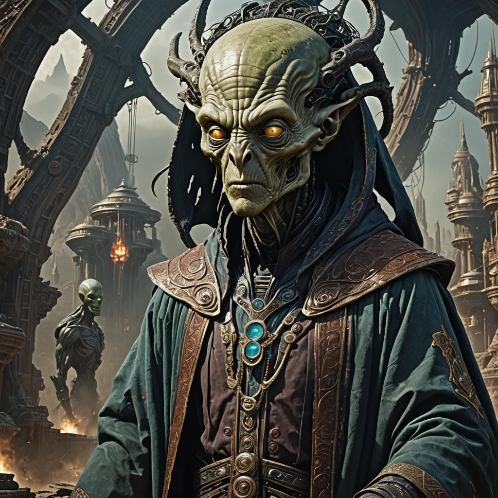 Vicious Old Alien Character in Detailed Matte Painting