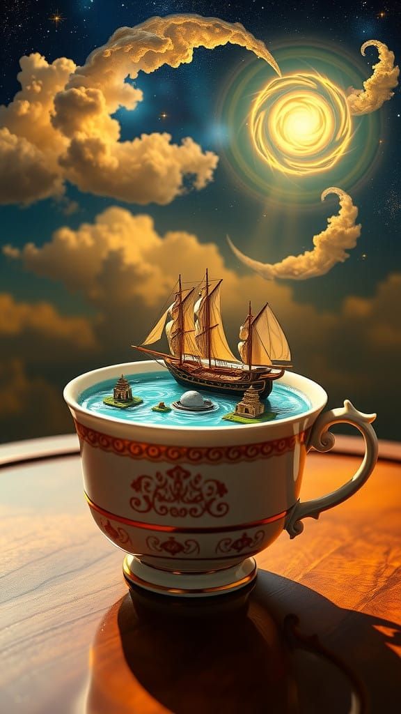 Ethereal Surrealism: Majapahit Teacup in Celestial Dreamscap...