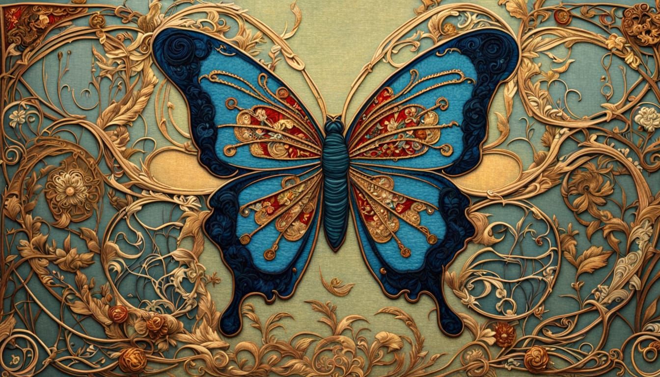 Vibrant Embroidered Butterfly on Velvet