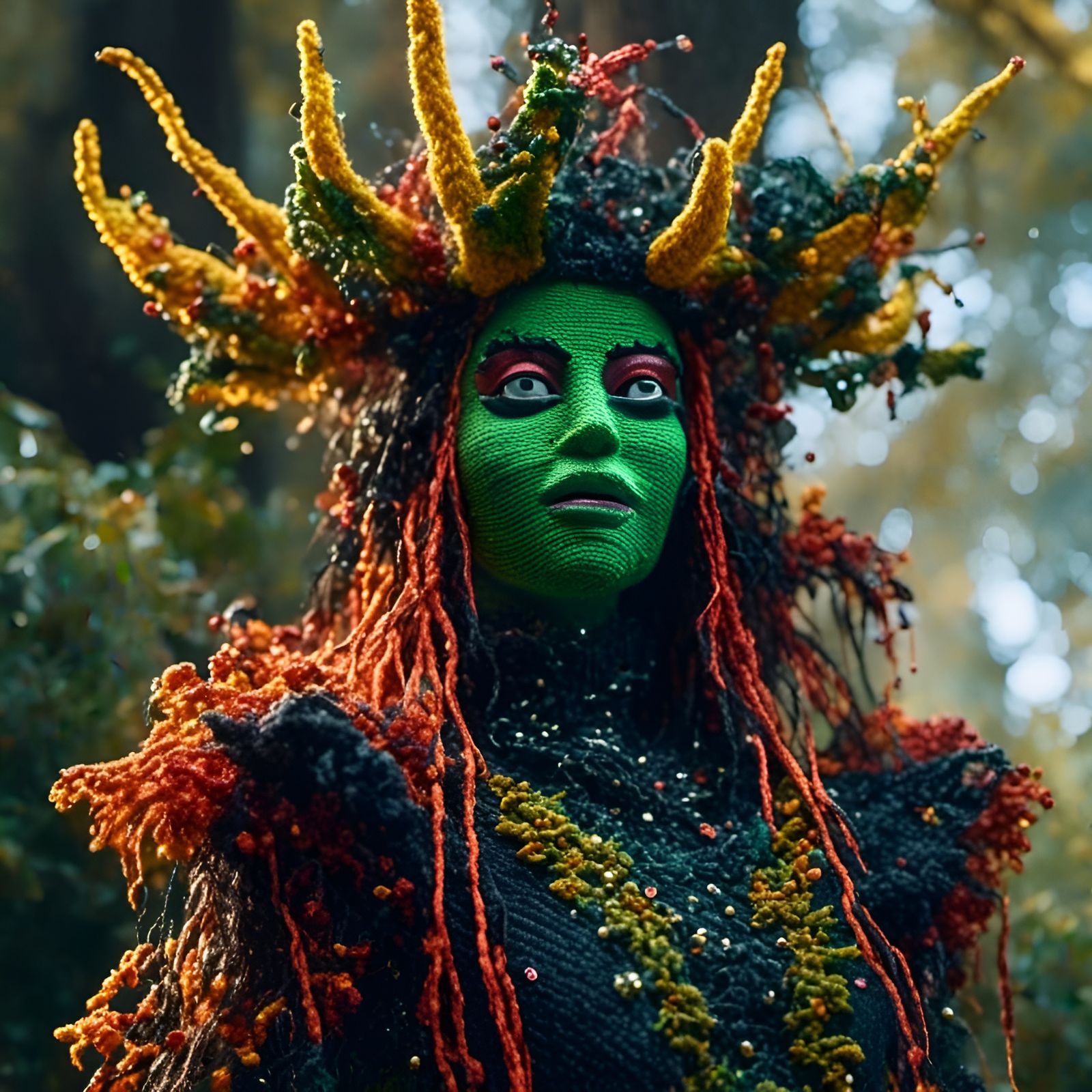 Knitted Mangrove Witch Portrait in Surreal Style