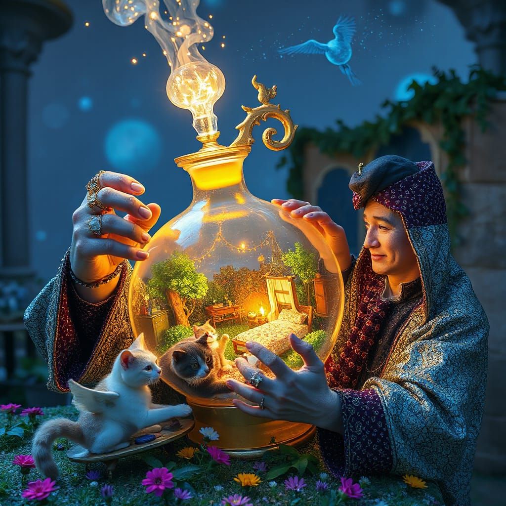 Giant Genie Gazing at Miniature World