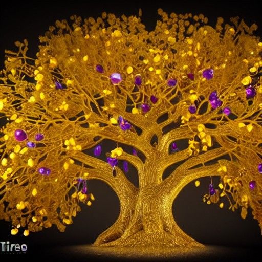 Golden Tree of Life with Gemstone Fruits